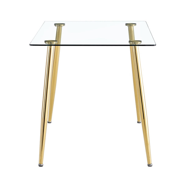 English Elm Modern Tempered Glass Rectangular Dining Table with Gold Metal Legs Seats Six W2827S00034