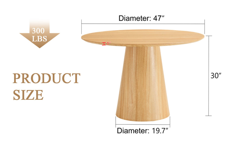 English Elm Modern Round Mdf Dining Table with Wood Grain Top for Kitchen Living or Home Office W2827S00035