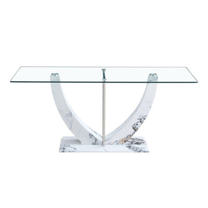 English Elm A Rectangular Tempered Glass Dining Table with Marble Pattern Legs and Steel Frame W2827S00036
