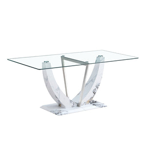 English Elm A Rectangular Tempered Glass Dining Table with Marble Pattern Legs and Steel Frame W2827S00036