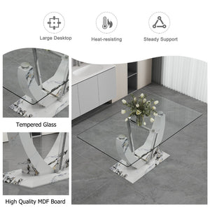 English Elm A Rectangular Tempered Glass Dining Table with Marble Pattern Legs and Steel Frame W2827S00036