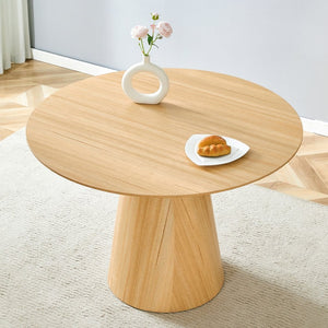 English Elm Modern Round Mdf Dining Table with Wood Grain Top Seats Four for Kitchen or Apartment W2827S00037