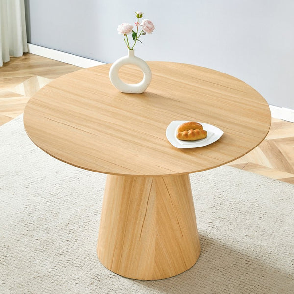 English Elm Modern Round Mdf Dining Table with Wood Grain Top Seats Four for Kitchen or Apartment W2827S00037