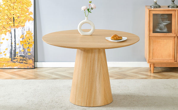 English Elm Modern Round Mdf Dining Table with Wood Grain Top Seats Four for Kitchen or Apartment W2827S00037