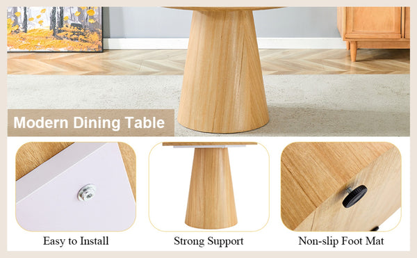 English Elm Modern Round Mdf Dining Table with Wood Grain Top Seats Four for Kitchen or Apartment W2827S00037