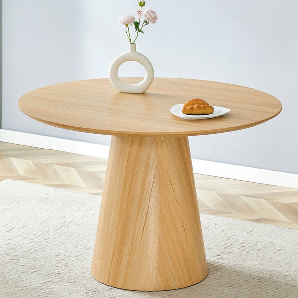 English Elm Modern Round Mdf Dining Table with Wood Grain Top Seats Four for Kitchen or Apartment W2827S00037