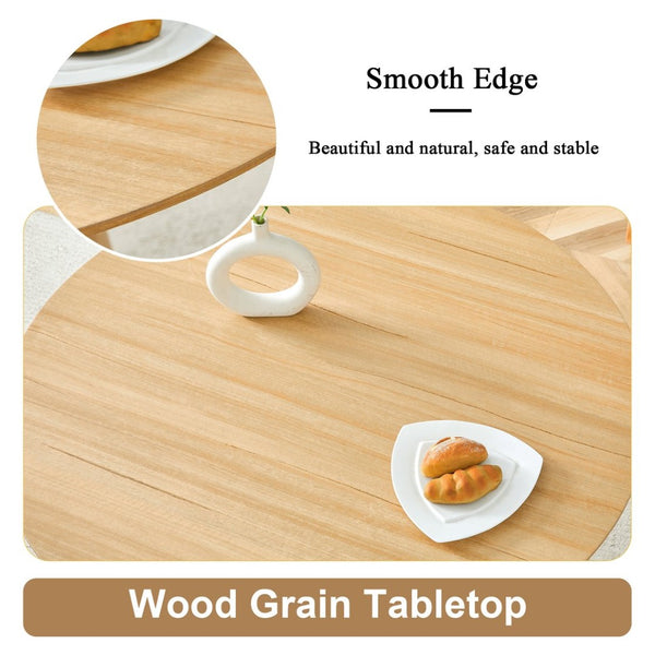 English Elm Modern Round Mdf Dining Table with Wood Grain Top Seats Four for Kitchen or Apartment W2827S00037