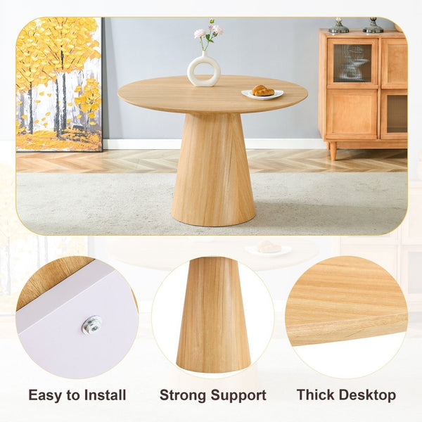 English Elm Modern Round Mdf Dining Table with Wood Grain Top Seats Four for Kitchen or Apartment W2827S00037