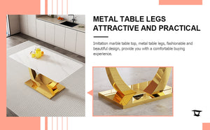English Elm Modern Glass Rectangular Dining Table with Gold Metal Legs Seats Eight Stylishly W2827S00038