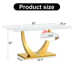 English Elm Modern Glass Rectangular Dining Table with Gold Metal Legs Seats Eight Stylishly W2827S00038