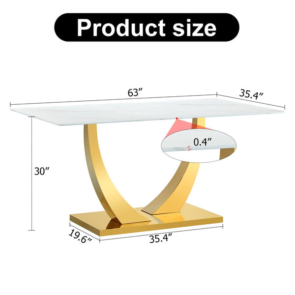 English Elm Modern Glass Rectangular Dining Table with Gold Metal Legs Seats Eight Stylishly W2827S00038