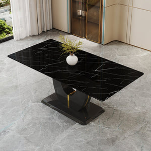 English Elm Modern Black Faux Marble Rectangular Dining Table Multifunctional Desk for Open Living W2827S00039