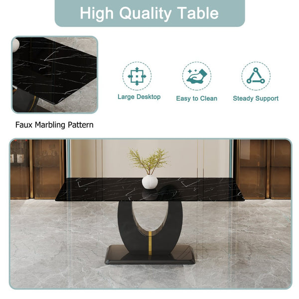 English Elm Modern Black Faux Marble Rectangular Dining Table Multifunctional Desk for Open Living W2827S00039
