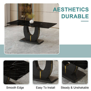 English Elm Modern Black Faux Marble Rectangular Dining Table Multifunctional Desk for Open Living W2827S00039