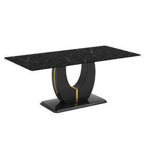 English Elm Modern Black Faux Marble Rectangular Dining Table Multifunctional Desk for Open Living W2827S00039