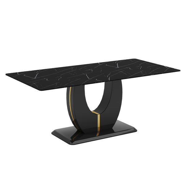English Elm Modern Black Faux Marble Rectangular Dining Table Multifunctional Desk for Open Living W2827S00039