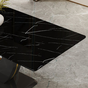 English Elm Modern Black Faux Marble Rectangular Dining Table Multifunctional Desk for Open Living W2827S00039