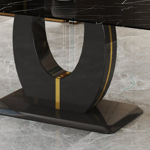 English Elm Modern Black Faux Marble Rectangular Dining Table Multifunctional Desk for Open Living W2827S00039
