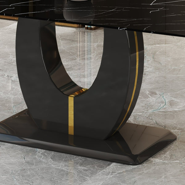 English Elm Modern Black Faux Marble Rectangular Dining Table Multifunctional Desk for Open Living W2827S00039
