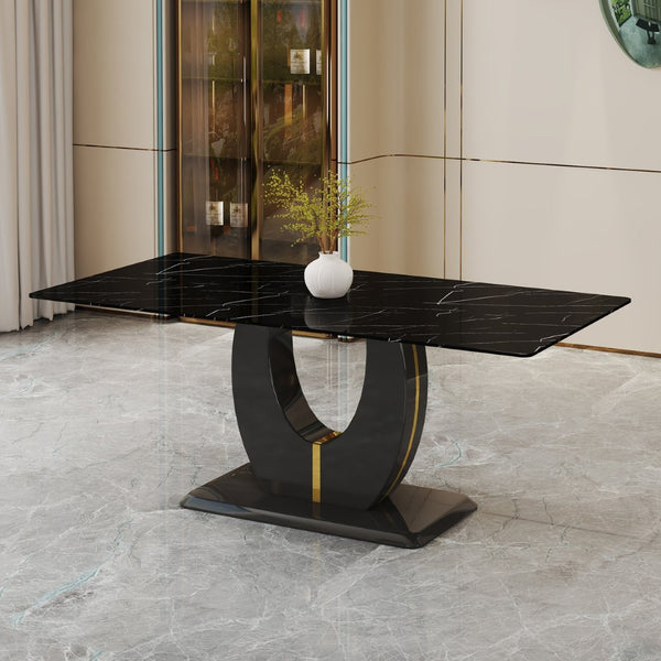 English Elm Modern Black Faux Marble Rectangular Dining Table Multifunctional Desk for Open Living W2827S00039