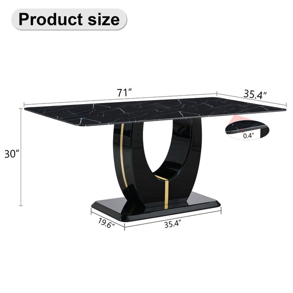 English Elm Modern Black Faux Marble Rectangular Dining Table Multifunctional Desk for Open Living W2827S00039