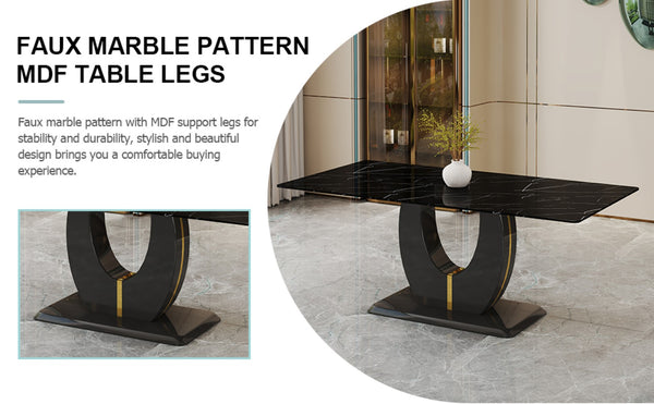 English Elm Modern Black Faux Marble Rectangular Dining Table Multifunctional Desk for Open Living W2827S00039
