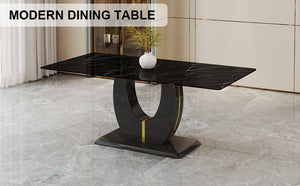 English Elm Modern Black Faux Marble Rectangular Dining Table Multifunctional Desk for Open Living W2827S00039