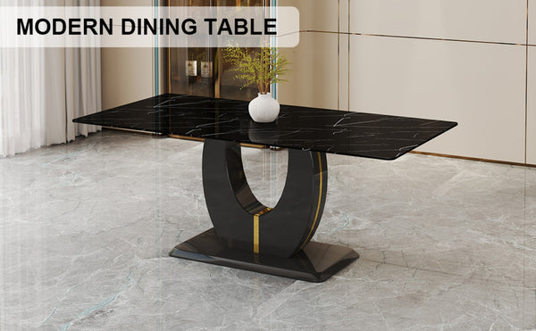 English Elm Modern Black Faux Marble Rectangular Dining Table Multifunctional Desk for Open Living W2827S00039