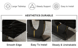 English Elm Modern Black Faux Marble Rectangular Dining Table Multifunctional Desk for Open Living W2827S00039