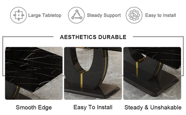 English Elm Modern Black Faux Marble Rectangular Dining Table Multifunctional Desk for Open Living W2827S00039