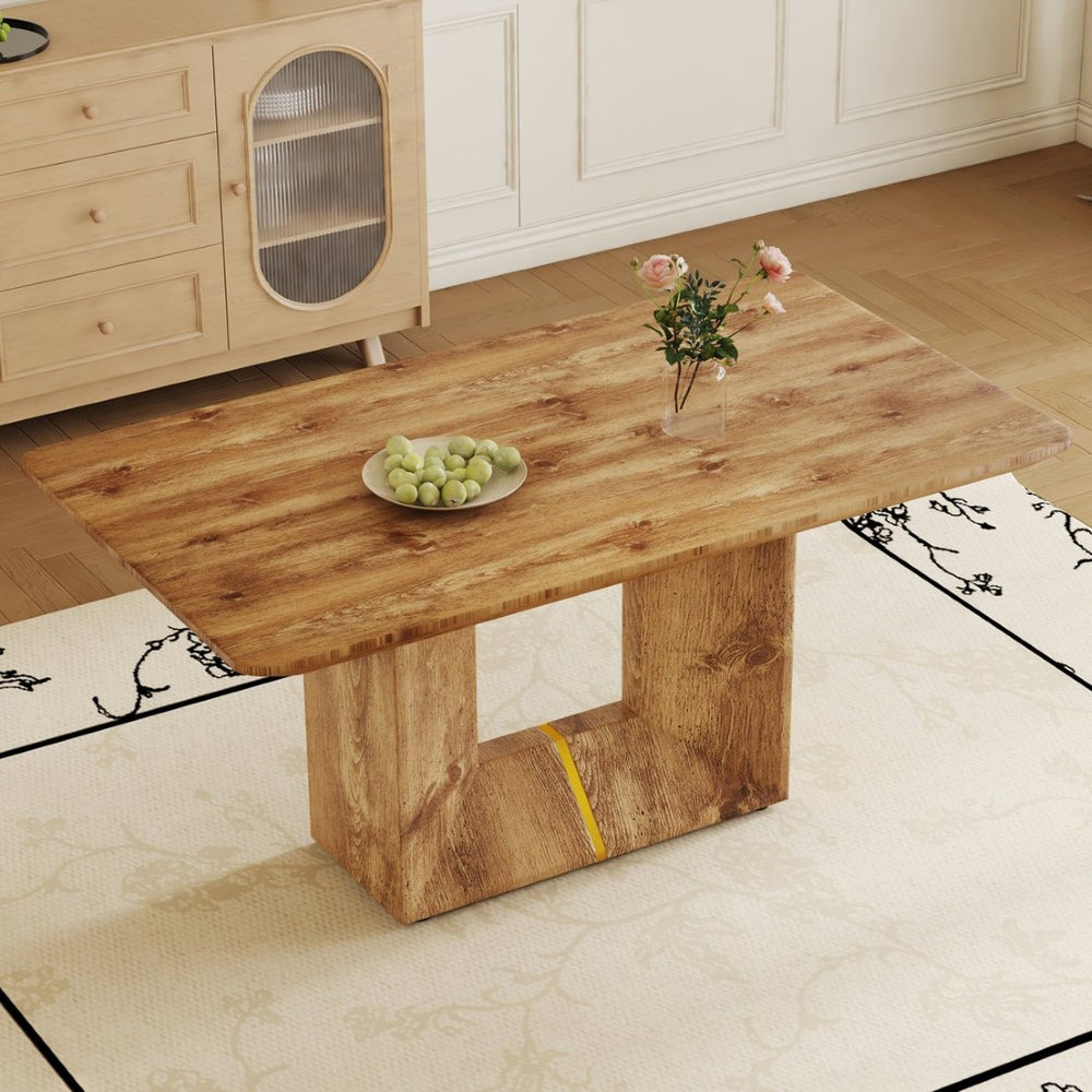 English Elm This Wood Grain Mdf Rectangular Dining Table Seats Six with a Warm Contemporary Finish W2827S00040
