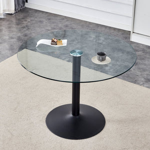 English Elm 40" Round Tempered Glass Dining Table with Matte Black Iron Base Seats Four W2827S00041