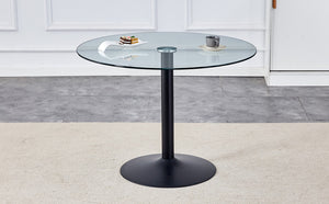 English Elm 40" Round Tempered Glass Dining Table with Matte Black Iron Base Seats Four W2827S00041
