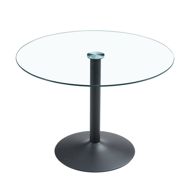 English Elm 40" Round Tempered Glass Dining Table with Matte Black Iron Base Seats Four W2827S00041