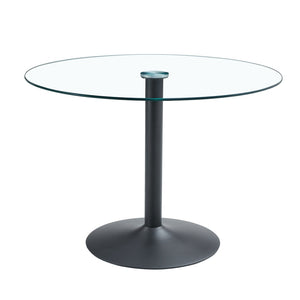 English Elm 40" Round Tempered Glass Dining Table with Matte Black Iron Base Seats Four W2827S00041