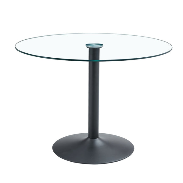English Elm 40" Round Tempered Glass Dining Table with Matte Black Iron Base Seats Four W2827S00041