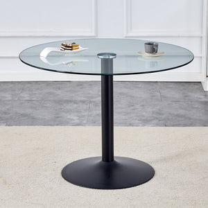 English Elm 40" Round Tempered Glass Dining Table with Matte Black Iron Base Seats Four W2827S00041