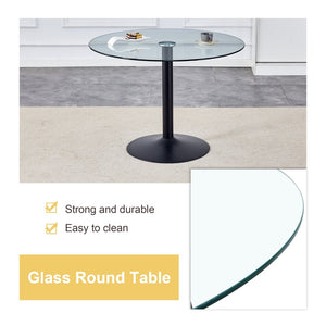English Elm 40" Round Tempered Glass Dining Table with Matte Black Iron Base Seats Four W2827S00041