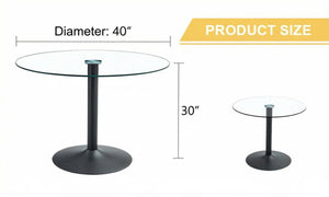 English Elm 40" Round Tempered Glass Dining Table with Matte Black Iron Base Seats Four W2827S00041