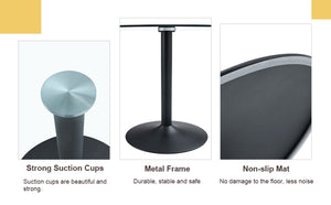 English Elm 40" Round Tempered Glass Dining Table with Matte Black Iron Base Seats Four W2827S00041