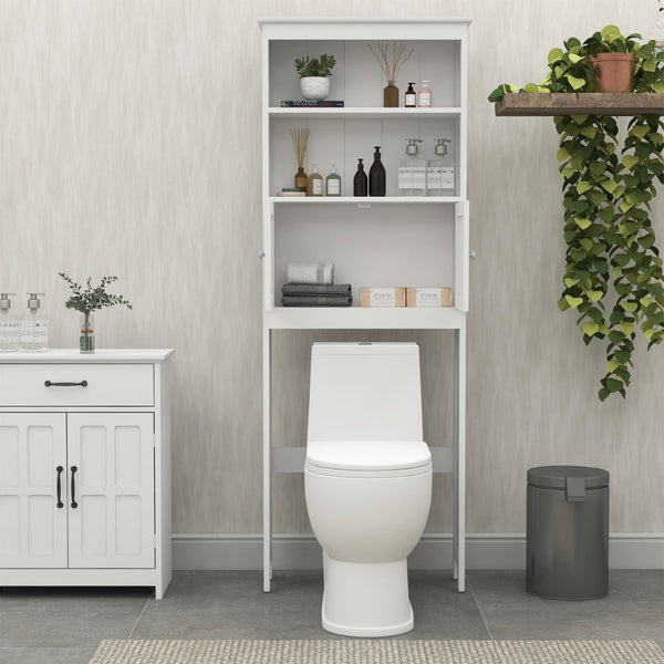 English Elm Over Toilet Freestanding Cabinet White Mdf Bathroom Organizer with Two Enclosed Doors W282P423742