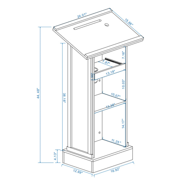 English Elm Wood Grain Lectern Podium 44 Inch Tall with Mic Slot Sliding Shelf for Church Seminar W282P430658