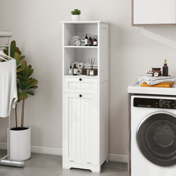 English Elm One-compartment Tilt-out Laundry Cabinet with Top Shelf Slim Mdf Storage for Tight Spaces One-Drawer W282P430948