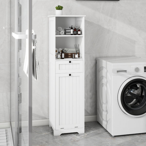 English Elm One-compartment Tilt-out Laundry Cabinet with Top Shelf Slim Mdf Storage for Tight Spaces One-Drawer W282P430948