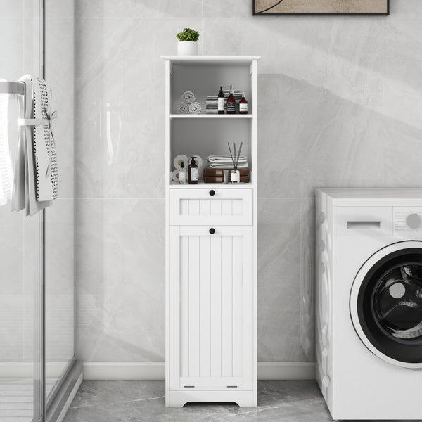 English Elm One-compartment Tilt-out Laundry Cabinet with Top Shelf Slim Mdf Storage for Tight Spaces One-Drawer W282P430948