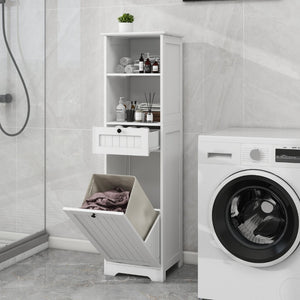 English Elm One-compartment Tilt-out Laundry Cabinet with Top Shelf Slim Mdf Storage for Tight Spaces One-Drawer W282P430948