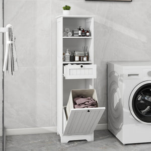 English Elm One-compartment Tilt-out Laundry Cabinet with Top Shelf Slim Mdf Storage for Tight Spaces One-Drawer W282P430948