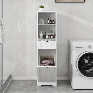 English Elm One-compartment Tilt-out Laundry Cabinet with Top Shelf Slim Mdf Storage for Tight Spaces One-Drawer W282P430948