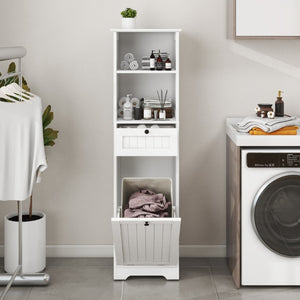 English Elm One-compartment Tilt-out Laundry Cabinet with Top Shelf Slim Mdf Storage for Tight Spaces One-Drawer W282P430948