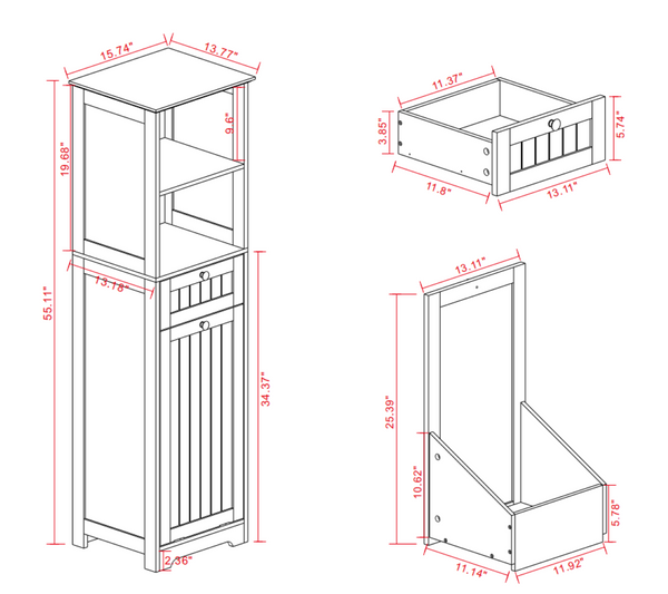 English Elm One-compartment Tilt-out Laundry Cabinet with Top Shelf Slim Mdf Storage for Tight Spaces One-Drawer W282P430948